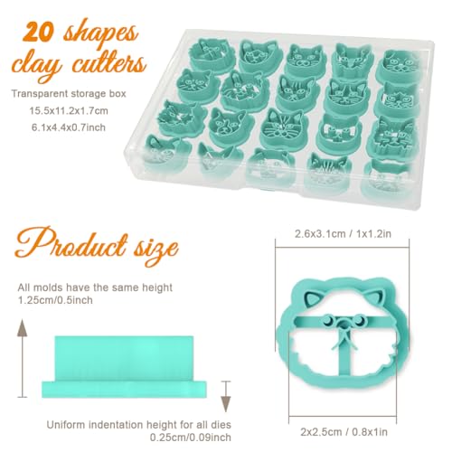 ORIGACH 20 Pcs Small Stud Cute Cat Polymer Clay Cutters Set - style: Cat