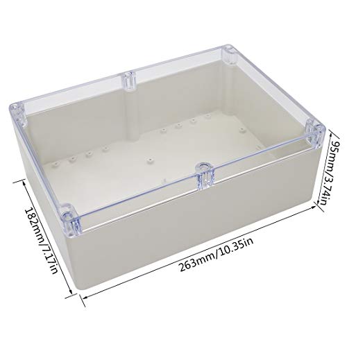 LeMotech ABS Plastic Junction Box Dustproof Waterproof IP65 Electrical Enclosure Box Universal Project Enclosure Grey with PC Transparent Clear Cover 10.4 x 7.2 x 3.7 inch (263 x 182 x 95 mm) - size: 10.4" x 7.2" x 3.7"