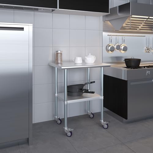 AmGood 24 in. x 30 in. Stainless Steel Work Table with Wheels | Metal Kitchen Food Prep Table | NSF - size: 30 in. Long x 24 in. Deep with Wheels
