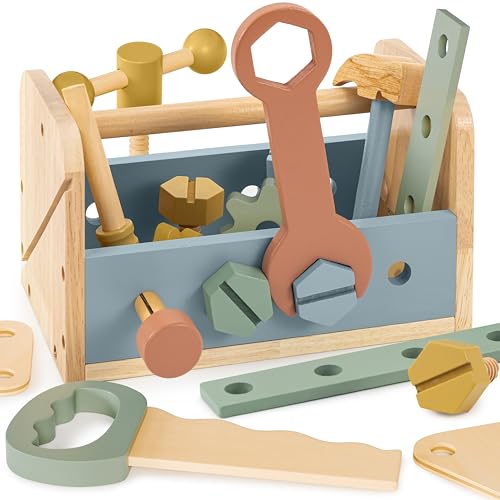 Durable Wooden Tool Set for Toddlers 2-5 - Montessori Tool Box with Hammer
