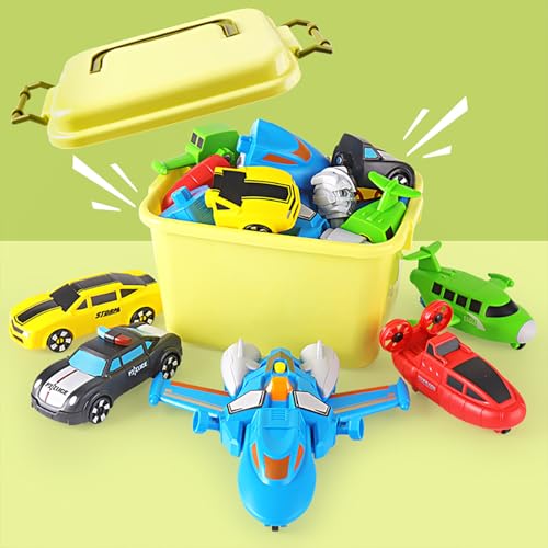 SOMMER 5-in-1 Magnetic Vehicles Toy Playset, Mix and Match STEM Stacking Assembling Car Kit with Storage Box, Transform into Robot, Birthday Gift for Toddler Kids 3 4 5 6 7 Year Old Boys Girls