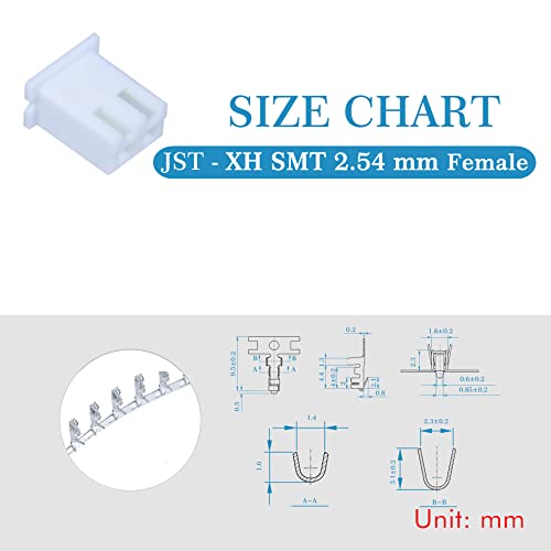 CQRobot JST XH SMD 2.54 mm Pitch 2-Pin Electronic Computer Connector IC Male Plugs, Female Sockets Housing and T-Shaped Crimp Terminal Kit. 50 Sets/200 Pieces Wire-to-Board Adapter Cable Assembly. - size: 2P, style: XH-SMD