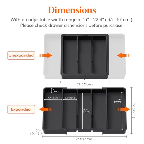 Lifewit Utensil Organizer for Kitchen Drawers, Expandable Utensil Tray - color: Black, size: Large(13-22''W x 15"D)