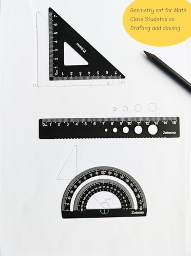 Metal Geometry Set, 5-piece Aluminum Ruler, Math Drafting Ruler Kit Includes Protractor, Triangle Rulers, Straight Rulers-Math Measurement Tools for School and Office Supplies (Black) - color: Black