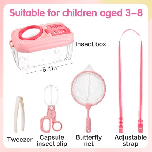 Biubee Bug Catcher for Kids, Bug Catching Kit Gifts with Butterfly Net Toys - color: Pink