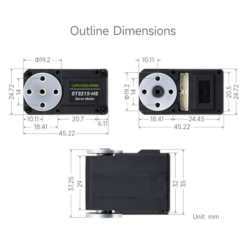 Waveshare 20kg.Cm Bus Servo Motor, 106PRM High Speed, Large Torque, with 360 Degrees High Precision Magnetic Encoder, Two-Way Feedback, Servo/Motor Mode Switchable
