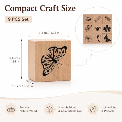 9pcs Wooden Insect Stamps for Crafting, Scrapbooking, Card Making - color: 9pcs Insect