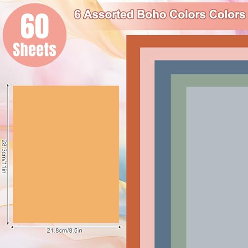 60 Sheet 8.5 x 11 Inch Boho Thick Paper Card Stock Colorful Blank Paper Cards Colored Scrapbook Papers for Prints DIY Arts Crafts Making School Office Home Supplies - color: Boho