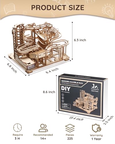 SainSmart Jr. 3D Wooden Puzzles for Adults, 225 PCS Marble Run Wood to Build, Electric Driven Mechanical Model Building Kit, DIY Gift for Aged 14+, Roller Coaster