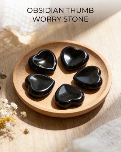Natural Black Obsidian Heart Worry Stones, Heart-Shaped Thumb Crystal - color: Colorful (Set 60)