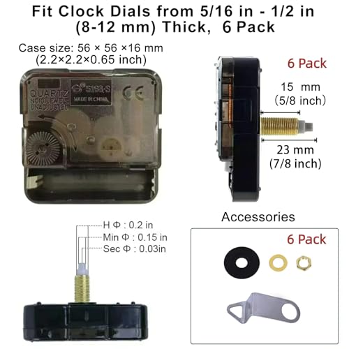 EMOON 6 Pieces Clock Mechanism Replacement Kit with 9 Pack Clock Hands, Silent Sweep Clock Motor Kit Battery Operated for Clock Repair DIY Replacement, Custom Clock - size: Total Shaft Length 7/8 in