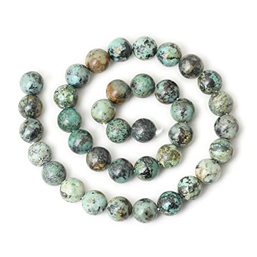 35PCS 10mm Natural African Turquoise Stone Gemstone Round Loose Beads for Jewelry Making DIY Bracelet Necklace Materials 1 Strand 15" - color: African Turquoise Stone, size: 10mm