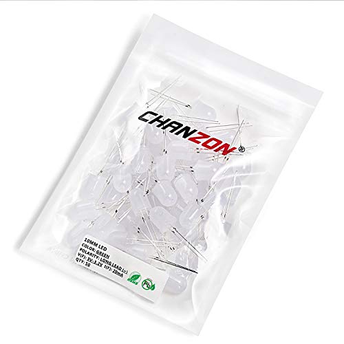 CHANZON 50 pcs 10mm Green Diffused LED Diode Lights (DC 3V 20mA) - color: C) White-green (50pcs)