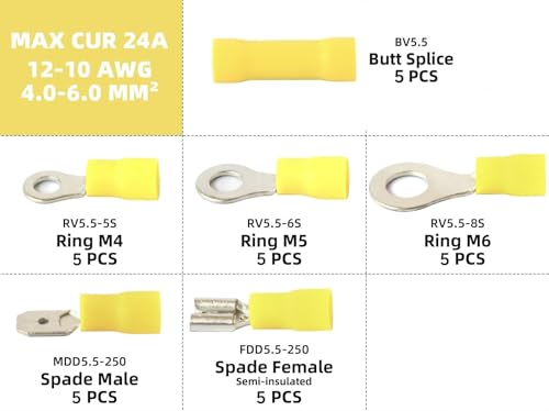 385PCS Solderless Wire connectors kit, Electrical Connector kit, Electrical Terminal kit, Spade Connector kit, Wire Ends Terminal kit,Butt, Ring, Ferrule Connectors, Fork, Spade for 22-10 AWG - style: 385 PCS