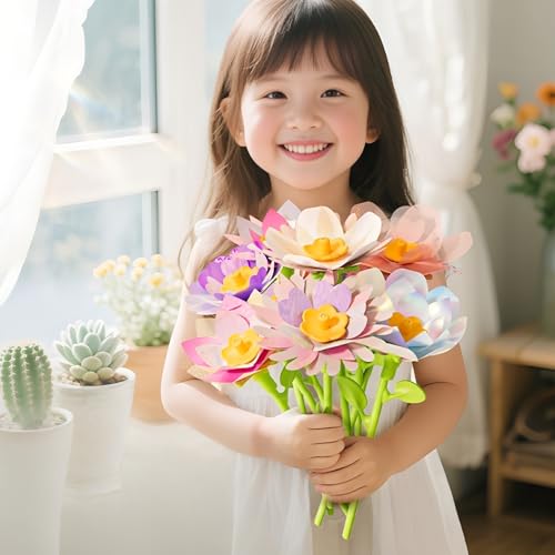 JIYAKO Flower Bouquet Building Kit, 185 PCS DIY Flower Craft Kit for Kids, Build Your Own Flower Bouquet Toy, Flower Art Craft & Flower Making Kit for Creative Projects