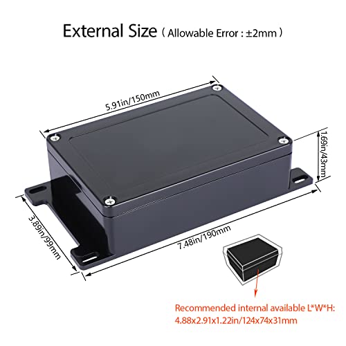 Junction Box IP65 Waterproof Dustproof ABS Plastic Universal Electric Project Enclosure with Fixed Ear Black 5.9x3.9x1.7 inch (1pc) - size: 5.9"x3.9"x1.7"(1 pack)