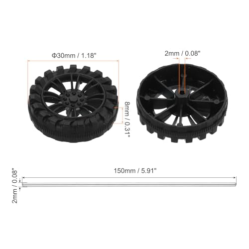 MECCANIXITY 30pcs Toy Car Tires 30mm OD, 8mm Thick, RC Model Car Wheels with 2mm OD x 150mm Long Shaft for Craft Project Hobby, Black - color: Black, size: 30mmx8mm 2mmx150mm