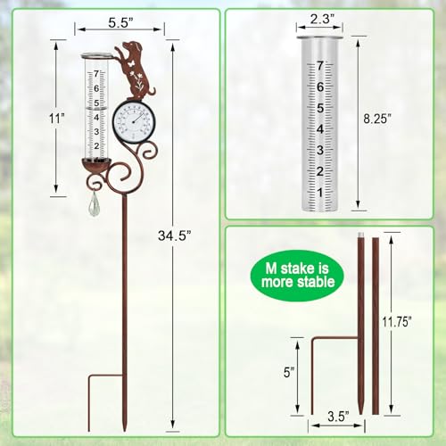 Dog Rain Gauge Outdoor,Large Number Scale Rain Gauge-Temperature&Hygrometer - color: Beagle
