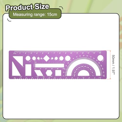 HARFINGTON Multifunctional Geometric Rulers 15cm Metric and SAE Aluminum Straight Edge Protractor Angle Math Measuring Ruler Geometric Drawings Templates for Drawing Drafting, Rose - color: Rose