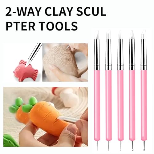 10 Pcs Silicone Clay Sculpting Tools Set, Double-Ended Dotting Tools & Silicone Brushes for Polymer Clay, Air Dry Clay, Pottery & DIY Crafting-Pink - color: 10Pcs-Pink