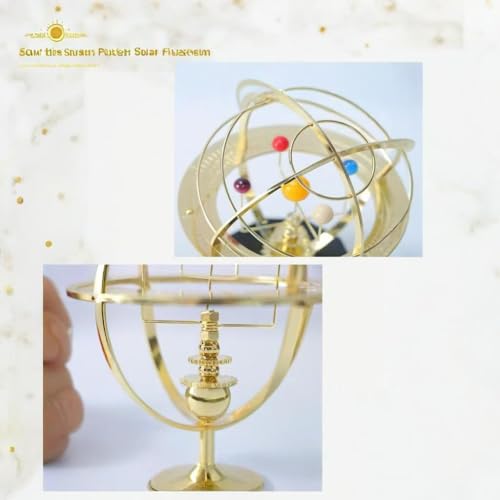 Rotating Solar System Metal Ornament - Handcrafted Orrery Model with 5 Planets, Educational Desk Decor for Astronomy Enthusiasts, Home & Office Decoration (Black)