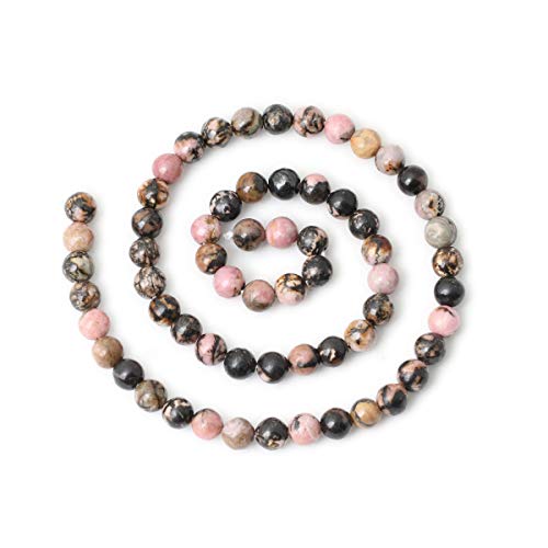 60PCS 6mm Natural Black Line Rhodochrosite Gemstone Smooth Round Loose Beads for Jewelry Making 1 Strand 15" - color: Black Line Rhodochrosite, size: 6mm