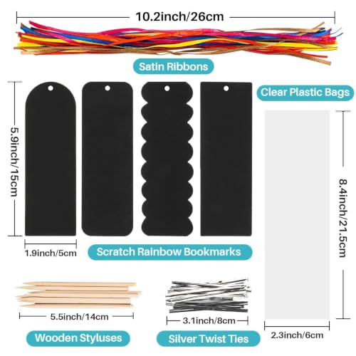 MAQIHAN 36 Sets Scratch Art Bookmarks - DIY Rainbow Bookmark Kit with Tools
