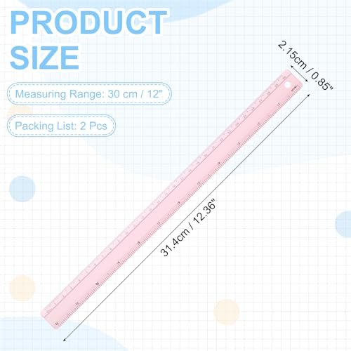 PATIKIL Metal Ruler 12 Inch/30cm, 2 Pcs Aluminum Straight Edge Ruler, Dual Scale Measuring Tool with Inch/Centimeter Scales & Hole for Math Office Drawing Engineering Home, Pink - color: Pink