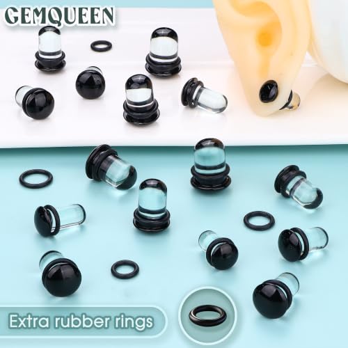 GEMQUEEN 24 Pcs 0.5mm Increments Glass Ear Stretching Kit Hypoallergenic - color: Black, size: 7.5mm-12mm | 16pcs