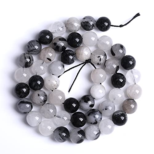 6MM 60PCS Natural Crystal Stone Black Rutile Quartz Gemstone 2A Grade Loose Beads for Jewelry Making DIY Bracelet Necklace Semi Precious Beads 1 Strand - color: Black Rutile Quartz, size: 6mm