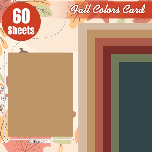 60 Sheet 8.5 x 11 Inch Fall Colors Card Stock Thick Paper Cards Autumn Thanksgiving Scrapbook Paper for Prints DIY Arts Crafts School Office Home Supplies, 65 LB - color: fall color