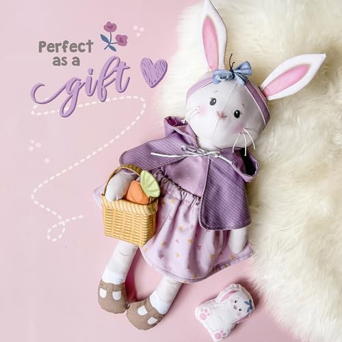 kullaloo - Cut & Sew Fabric Panel for Intermediate Skills - with Video Instructions - Doll Sewing Panel Doll with Clothes: Dress Me Bestie Bibby Bunny - color: Dress Me Bestie Bibby Bunny