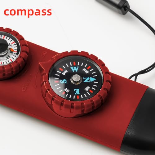Emergency Survival Safety Whistle,Whistle for Kids with Lanyard,Compass,Thermometer,Ideal for Kayaking, Boating, Hiking, Camping, Climbing - color: Red 2pxs