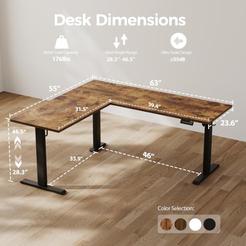 Agilestic L Shaped Standing Desk Adjustable Height, 63 Inch, Rustic Brown - color: Rustic Brown, size: 63x55 Inch