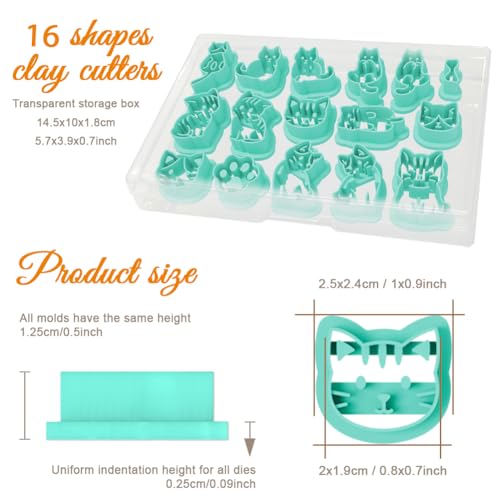 ORIGACH 16 Pcs Cute Cat Polymer Clay Cutters Set - style: Cat