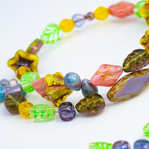 1.4oz (40g) Limited Mix of Czech Glass Beads, Hand Made Set Kit, Purple Spindl Yellow Petunia Glass Beads Mix 001 - color: LMIX 001