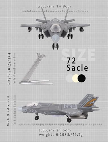 F35 Fighter Jet Model Plane Toy, 1/72 Plastic Military Airplane Building Kit 27 Pieces Snap-fit Assembly Aircraft Model with Stand STEM Military Aircraft Collectible Birthday Gift for Adults Boys - color: F-35-1/72