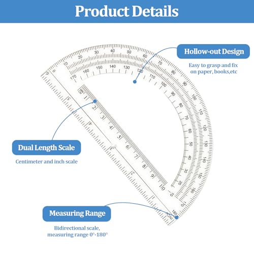8 Pack Plastic Protractor,Math Protractors Clear 180 Degrees,Transparent Protractor for Geometry(6 Inch) - style: 8 PCS