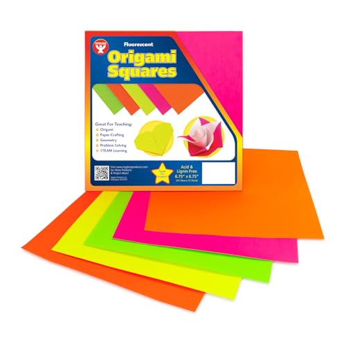 Hygloss Products Origami Squares 6.75-Inch Fluorescent Papers, 5 Neon Colors, White on Reverse, 300 Pcs. - style: 300 Sheets