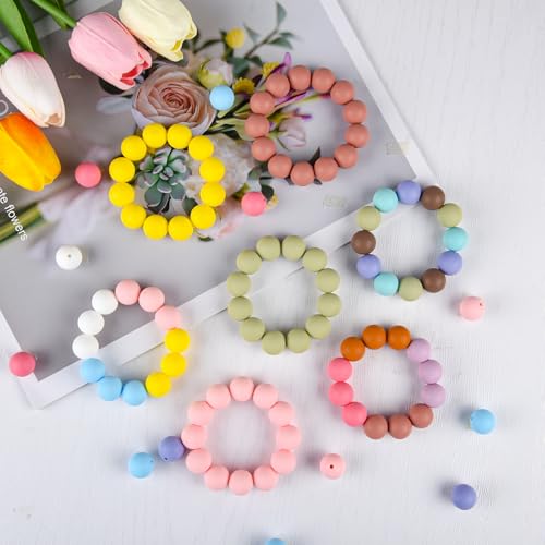 ASTARON 100Pcs 15mm Macaron Colors Silicone Beads for Keychain Making Craft - color: Macaron Colors Mixed