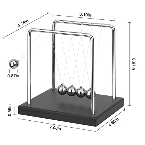 SEVNPRIME 5 Large Beads Newton's Cradle Balance Balls Desk Toys Office Decorations with Black Wooden Base Desk Balance Balls Fun Science Physics Toys for Office/Bedroom/Living Room