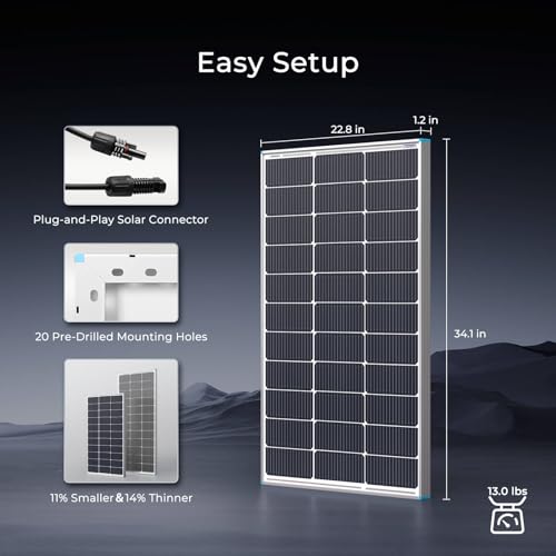 Renogy 100 Watt Solar Panel with Mounting Z Brackets, 25% High-Efficiency - size: 100 W N-Type Solar Panel with Z Brackets