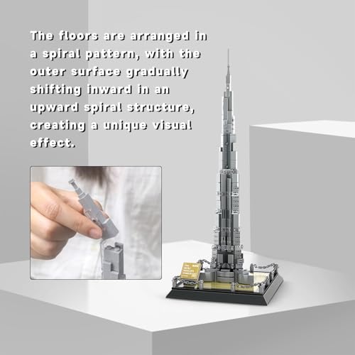 Burj Khalifa Tower Dubai Building Blocks Set – 555 Pieces Advanced Architecture Model Kit, Collectible Architecture Souvenir, for Adults & Kids