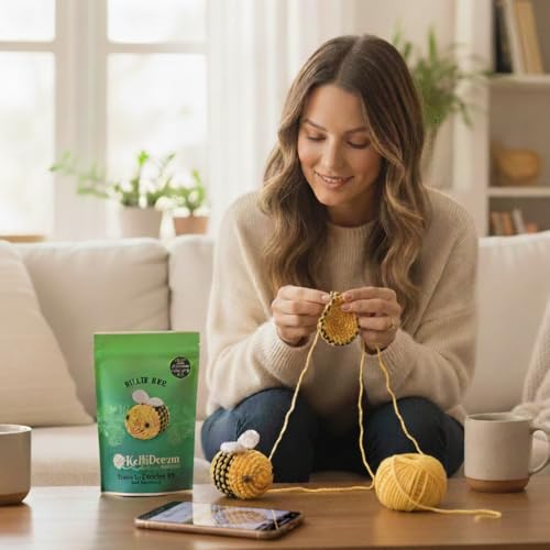 KelliDream Magic Circle Tool Inclusive Learn to Crochet Kit for Beginners; Step-by-Step Video Tutorials; All Supplies to Make Cute Amigurumi (Bee) - color: Bee