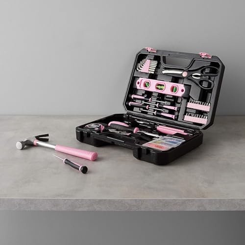 Amazon Basics 142-Piece Household Tool Kit for Home Repair, Hand Tools with Storage Case, 13.39 x 9.25 x 2.95 inch, Pink - color: Pink