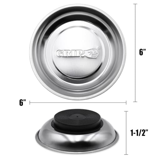 GRIP 6" Stainless Steel Magnetic Parts Tray - Secure Nuts, Bolts, Screws, Sockets, Fasteners, Tools - Solid Steel - Garage, Workshop, Office, Tool Shed