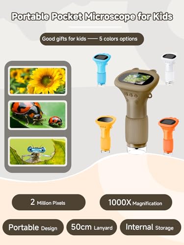 Microscope for Kids 1000X Handheld Digital Miniscope Stem Toys Gifts - color: Brown