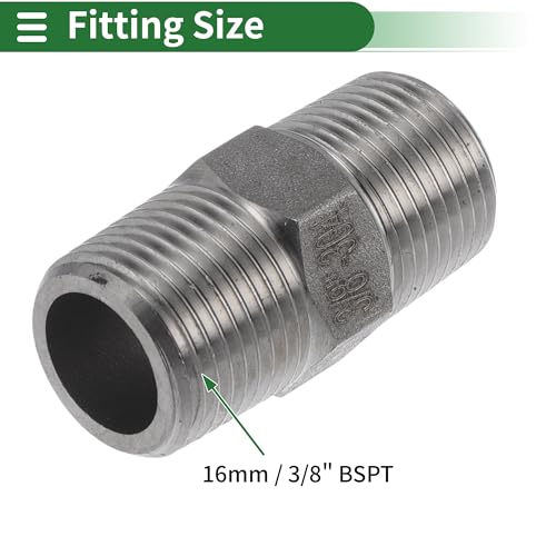 304 Stainless Steel Pipe Fittings 3/8" BSPT Male Hex Nipple Adapter 4 Pcs - size: 3/8" BSPT