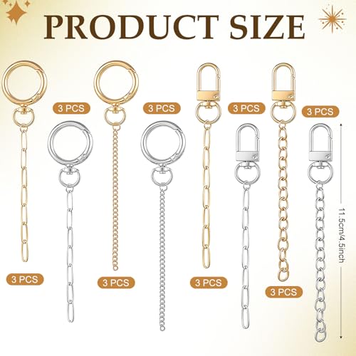 24 Pcs Keychain Making Kit Keychain Charms Making Kit Swivel Hook Lobster Claw Clasps Extender Chain for DIY Craft Lip Gloss Jewelry Keychains Bags Accessories Gift (Gold and Sliver) - color: Gold and Sliver