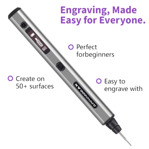 AM ARROWMAX Mini Engraving Pen: Ultimate Cordless Portable Tool for Artists & DIYers - Engrave 50+ Surfaces - Beginner Friendly - Engraving Pen for Bead, Metal, Wood, Glass and Plastic - color: Simple-grey